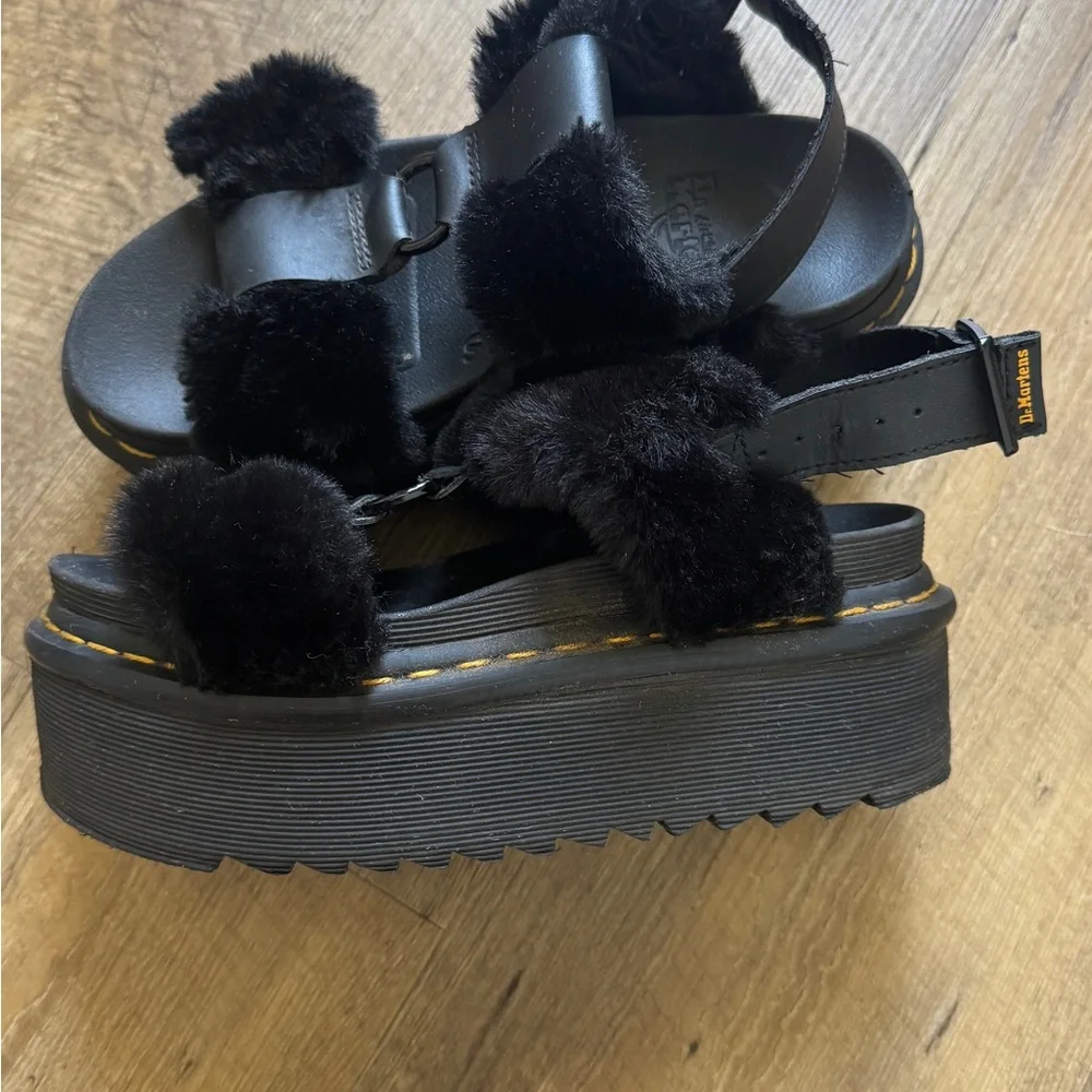 Black Faux-Fur Dr. Martin Sandals